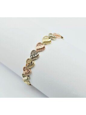Unique 14K Tri Tone Multi Color Gold Heart Shaped Link Baby Bracelet - 5.50" L